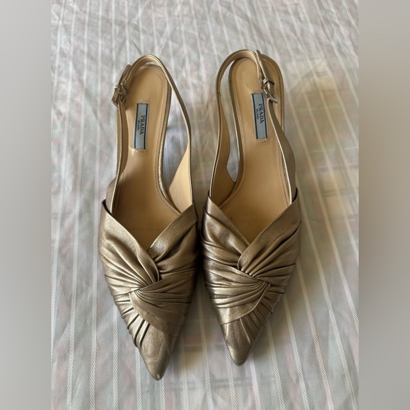 Prada Gold Slingback Heels - Picture 1 of 10